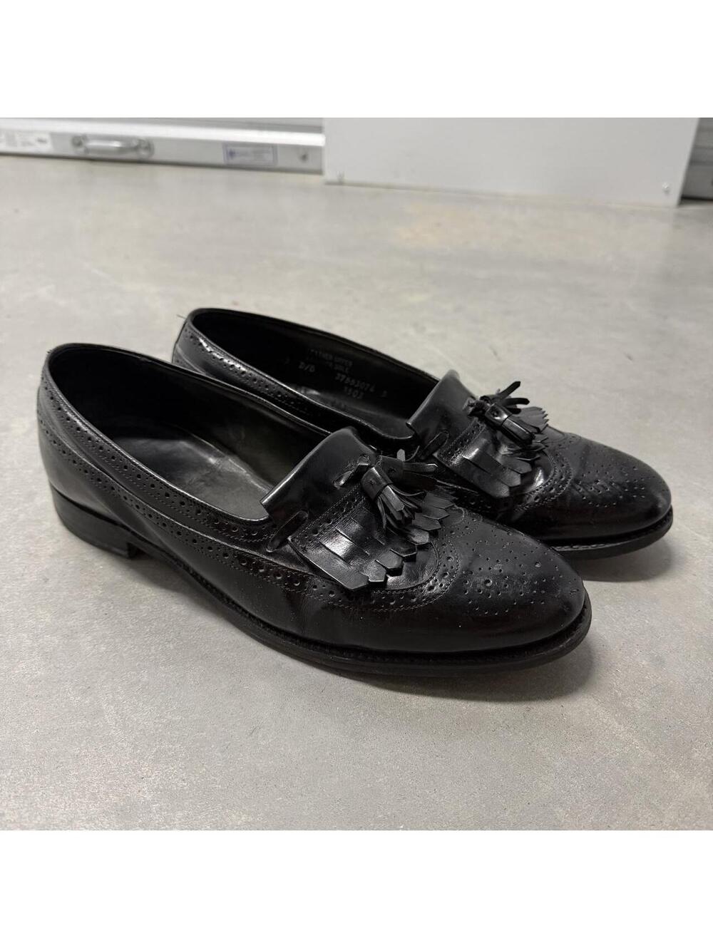 Vintage Florsheim Mens 12 D/B Black Leather Kiltie Tassel Wingtip Loafers USA